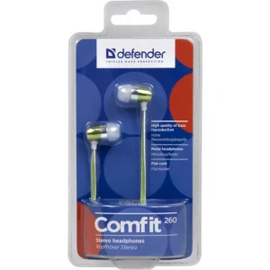 Наушники Defender Comfit-260 (вкладыши, 32 Ом, 20Гц-20кГц, кабель 1,1м) зеленый