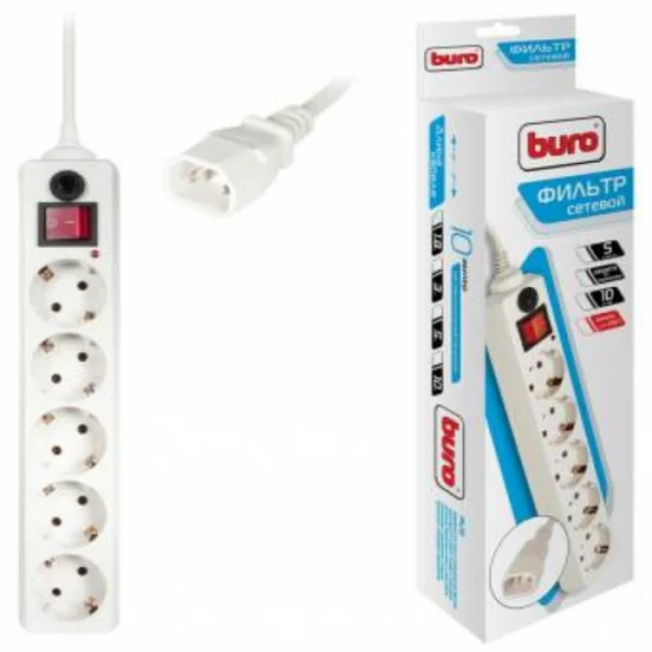 Сетевой фильтр Buro 500SH-1.8-UPS-W (5 розеток, 1.8м, для ИБП) белый