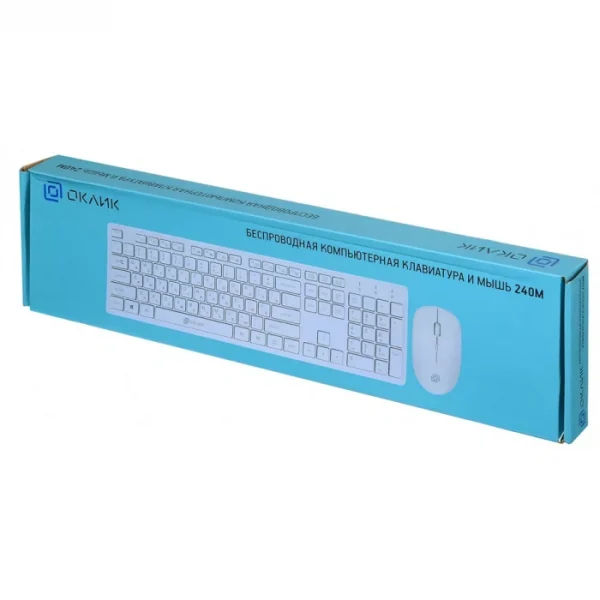 Клавиатура+мышь беспроводная Oklick 240M (1600dpi, светодиодн., 2.4ГГц, слим, USB, белый) — изображение 2