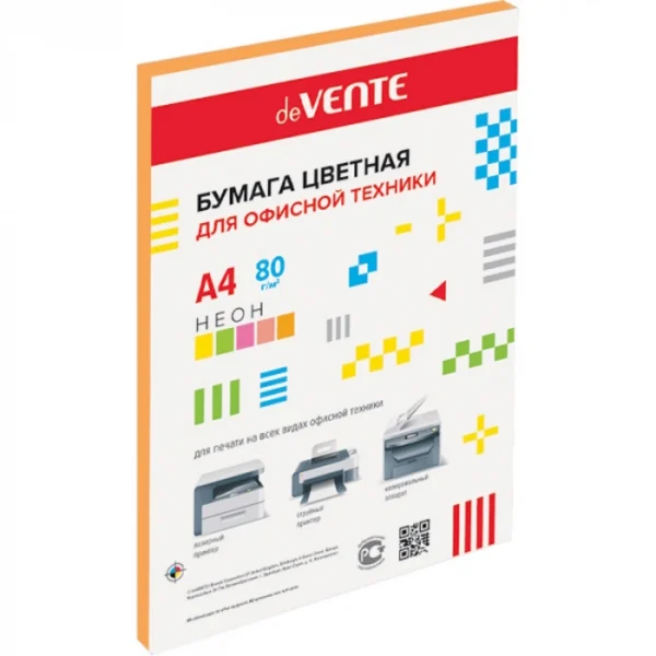 Бумага цветная deVENTE, неон, оранжевый, А4, 75гр, 50л