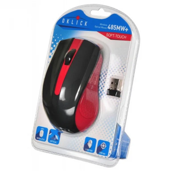Мышь беспроводная Oklick 485MW/485MW+ (1200dpi, светодиодная, 2 кнопки, 2.4ГГц, USB) Черный/красный — изображение 3