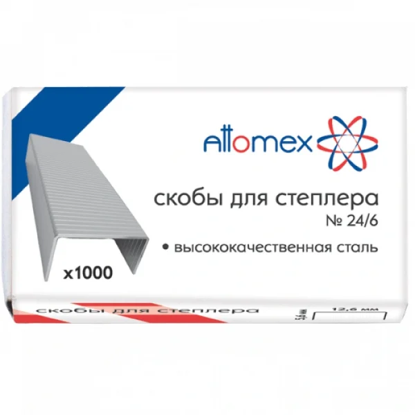 Скобы д/степлера №24/6, оцинкованные, 1000 шт/упак, Attomex — изображение 2