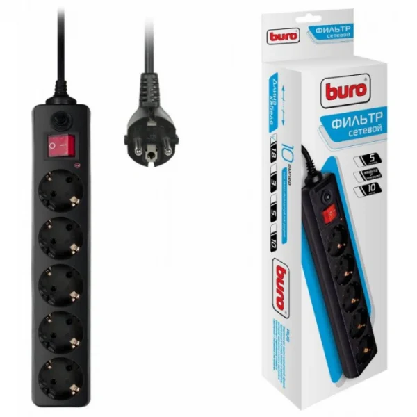 Сетевой фильтр Buro 500SH-5-B (5 розеток, 5м) черный